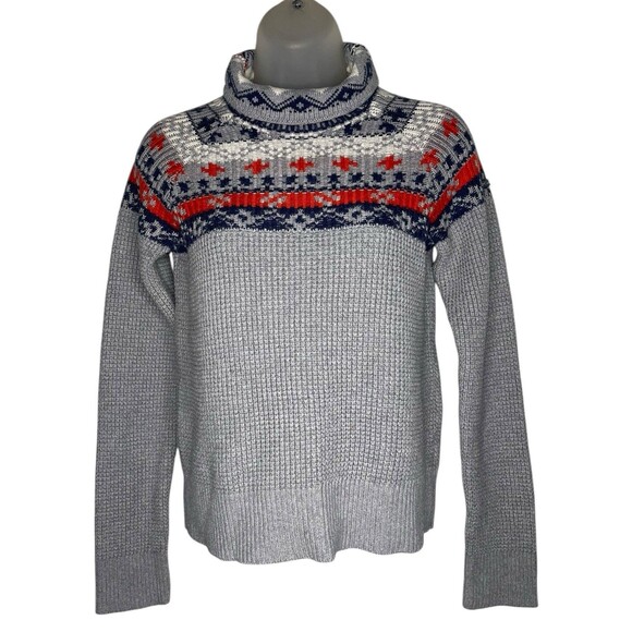 Columbia Pine Street Jacquard Pullover Sweater Women XS Gray Mock Neck Ski Lodge - Picture 6 of 8